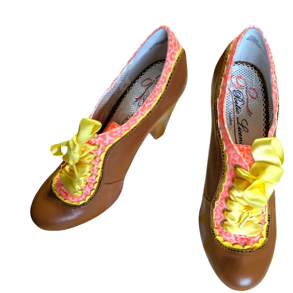 Poetic Licence Shoes - Poetic Licence Tan and Yellow Lace-Up Heels